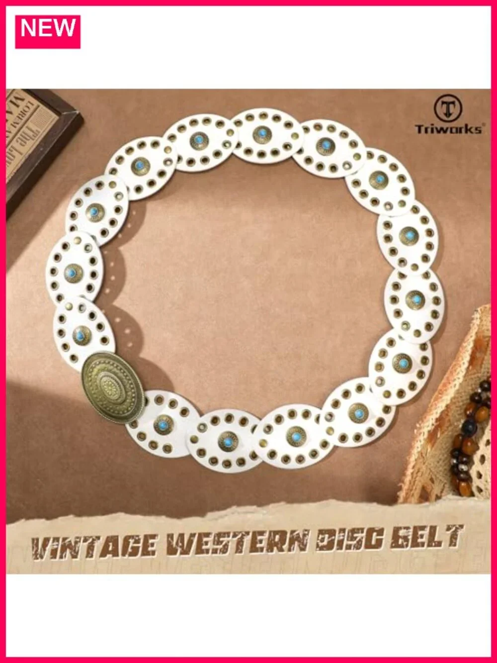 Vintage Cowgirl Concho Belt with Turquoise Accents PU Leather